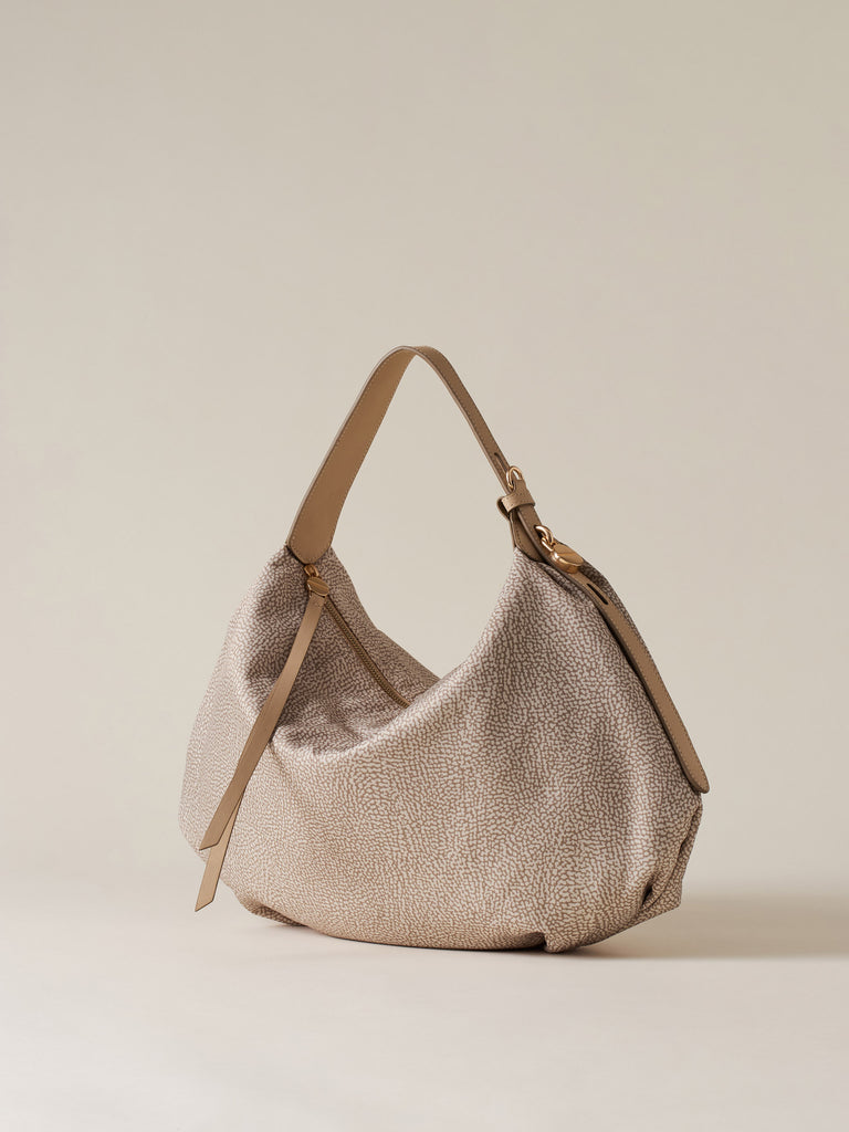 Op Recycled Fabrica and Leather shoulder bag - PRIVE HOBO BAG MEDIUM - Borbonese