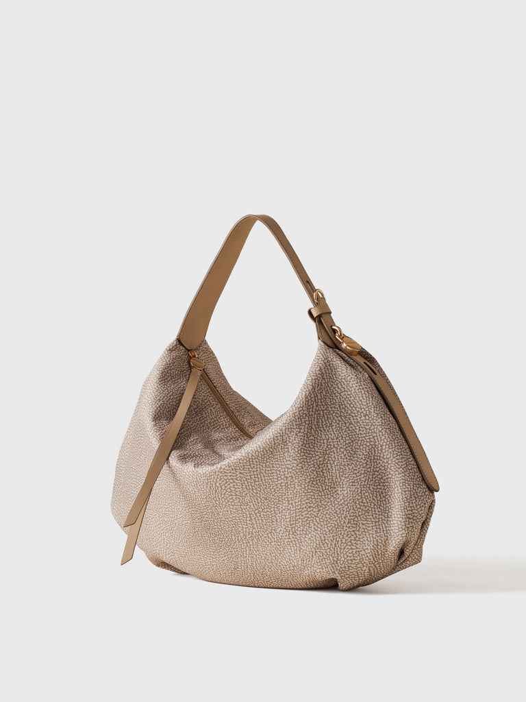 Borsa a spalla in Tessuto riciclato Op e Pelle - PRIVE BORSA HOBO MEDIUM - Borbonese