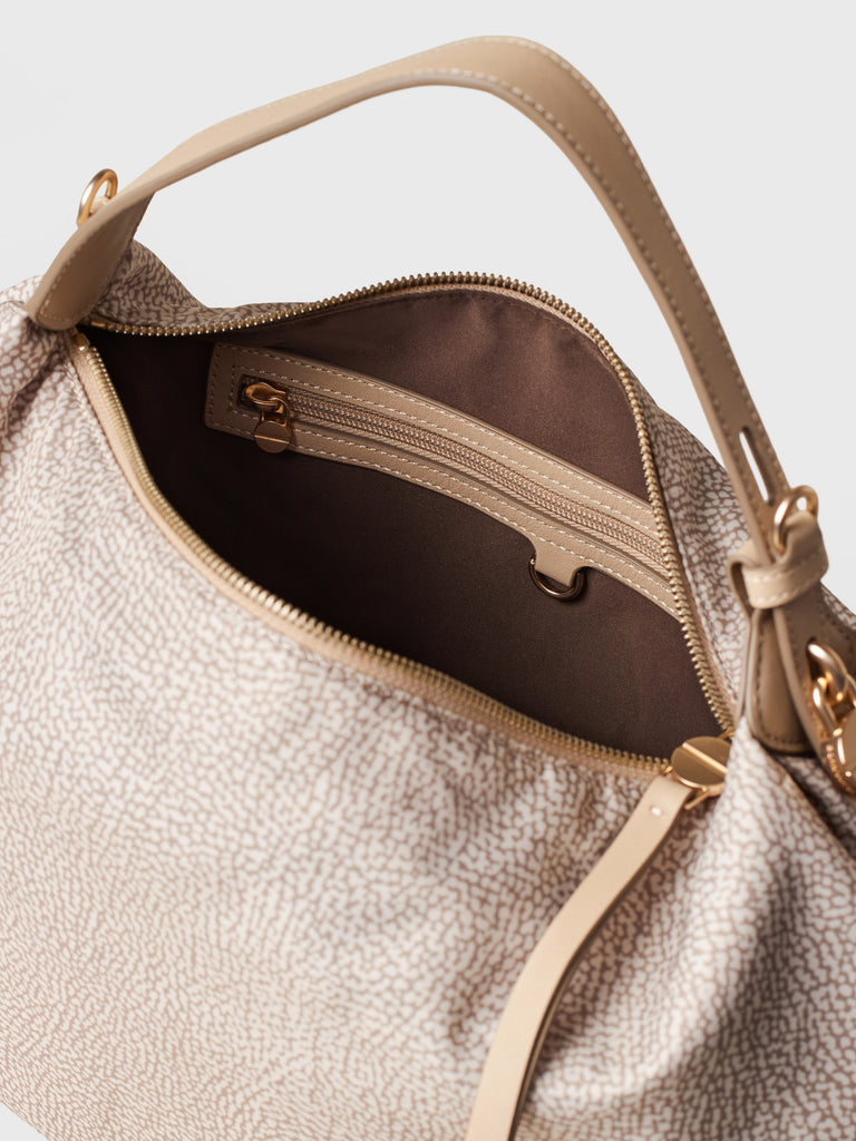 Borsa a spalla in Tessuto riciclato Op e Pelle - PRIVE BORSA HOBO MEDIUM - Borbonese