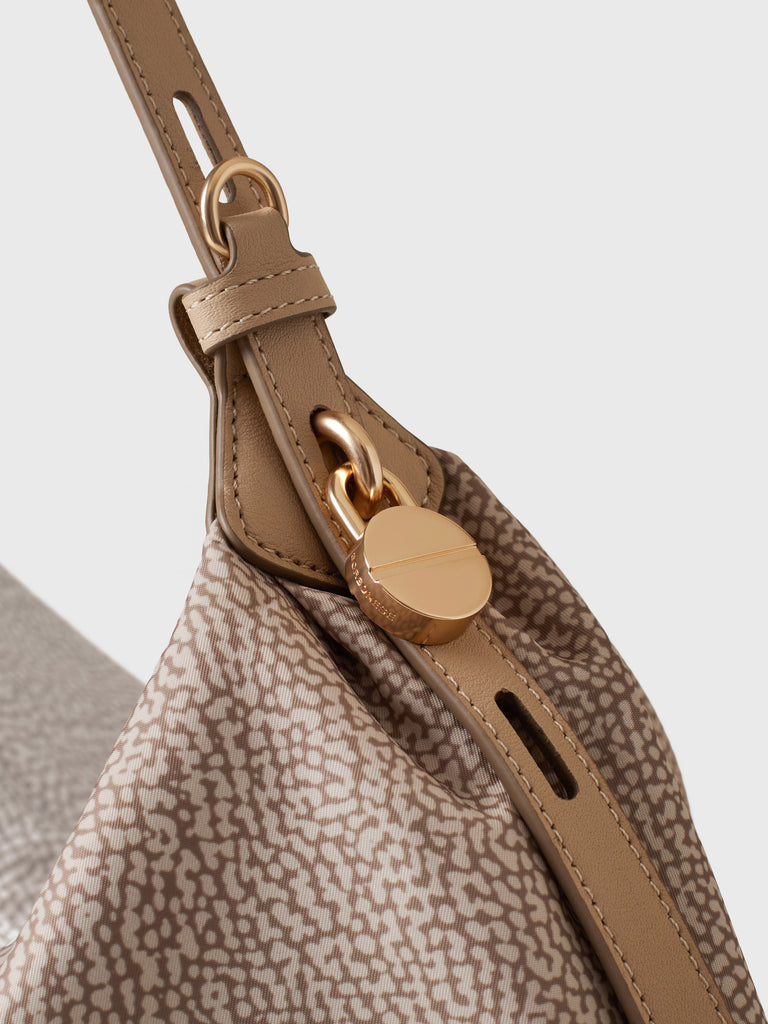 Borsa a spalla in Tessuto riciclato Op e Pelle - PRIVE BORSA HOBO MEDIUM - Borbonese