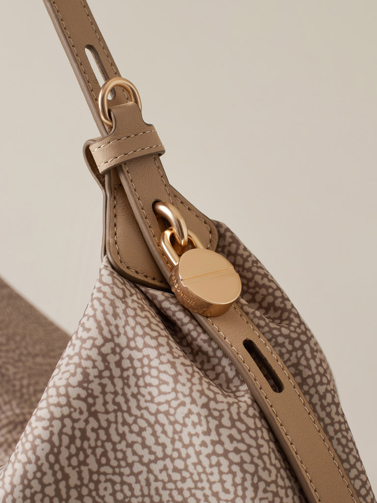 Op Recycled Fabrica and Leather shoulder bag - PRIVE HOBO BAG MEDIUM - Borbonese