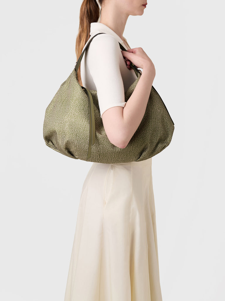 Op Recycled Fabrica and Leather shoulder bag - PRIVE HOBO BAG MEDIUM - Borbonese