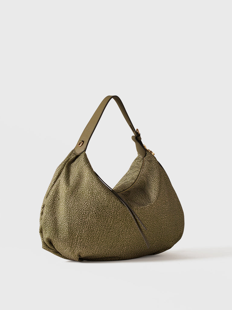 Op Recycled Fabrica and Leather shoulder bag - PRIVE HOBO BAG MEDIUM - Borbonese