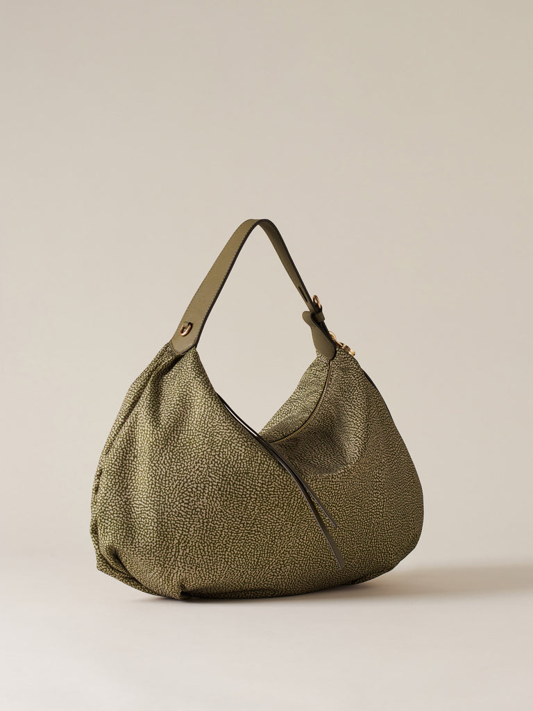 Borsa a spalla in Tessuto riciclato Op e Pelle - PRIVE BORSA HOBO MEDIUM - Borbonese