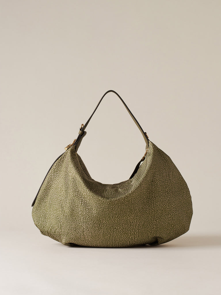 Borsa a spalla in Tessuto riciclato Op e Pelle - PRIVE BORSA HOBO MEDIUM - Borbonese