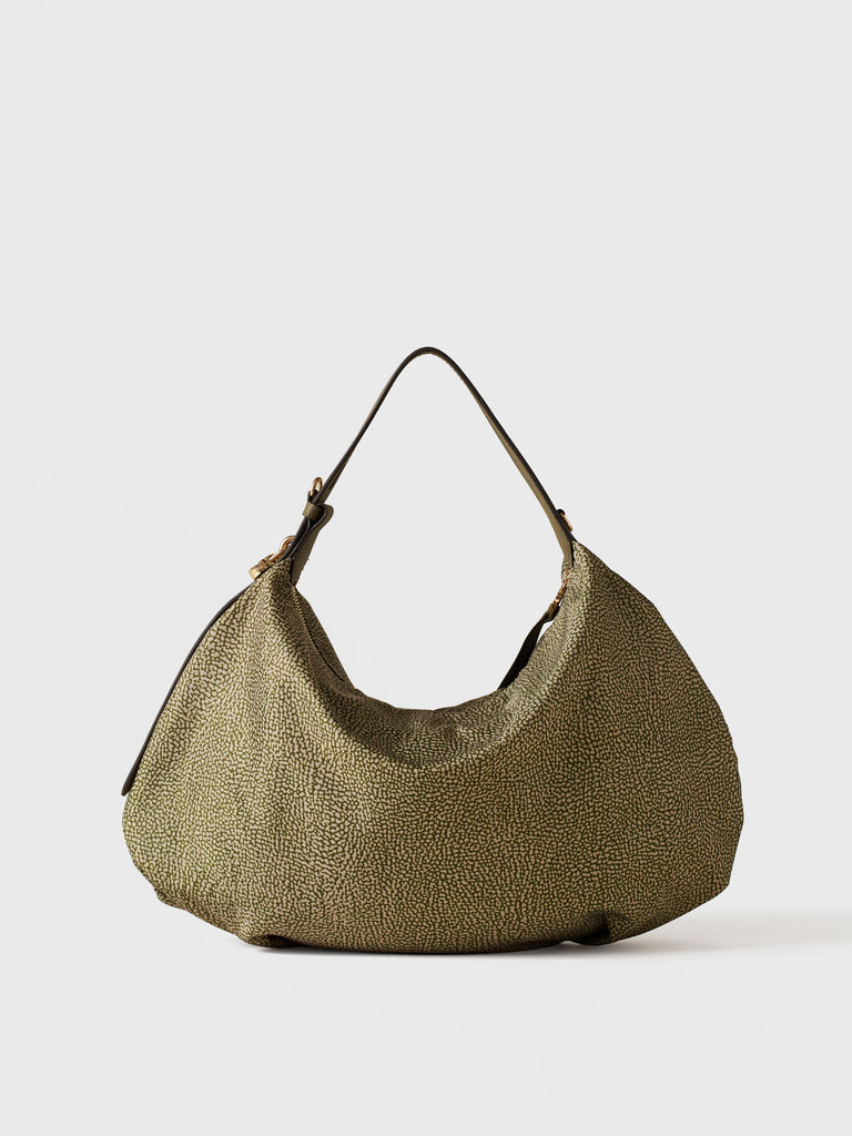 Op Recycled Fabrica and Leather shoulder bag - PRIVE HOBO BAG MEDIUM - Borbonese