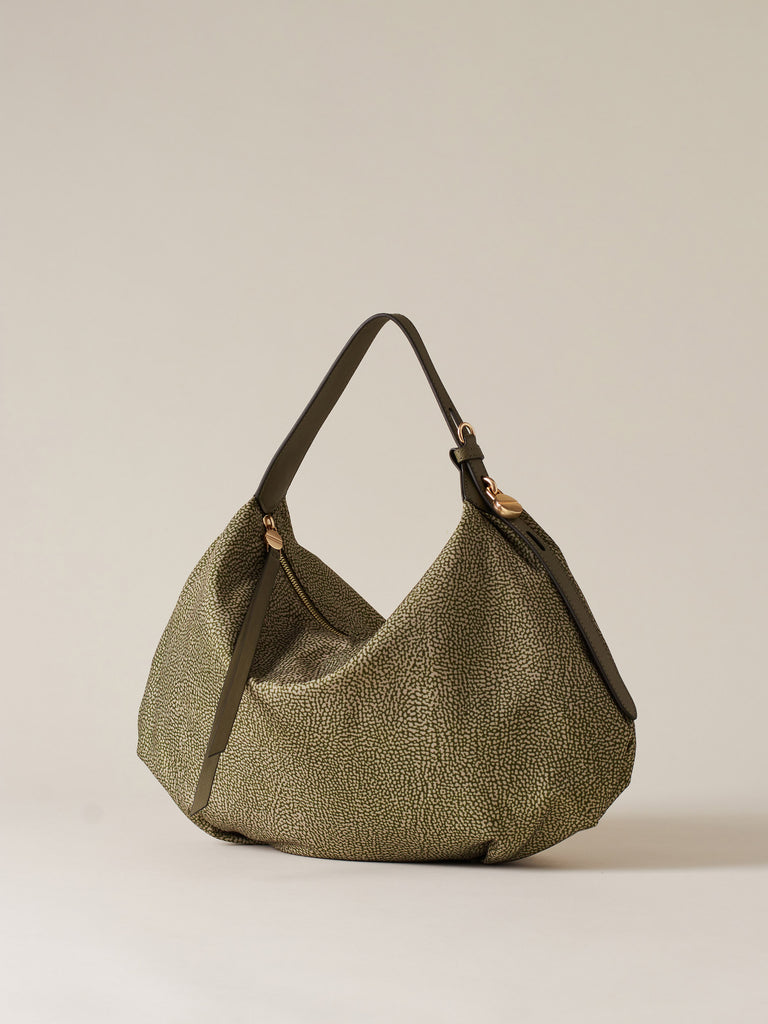 Borsa a spalla in Tessuto riciclato Op e Pelle - PRIVE BORSA HOBO MEDIUM - Borbonese