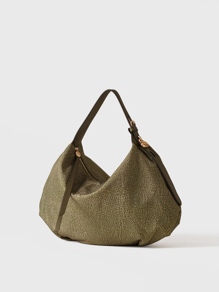 Op Recycled Fabrica and Leather shoulder bag - PRIVE HOBO BAG MEDIUM - Borbonese