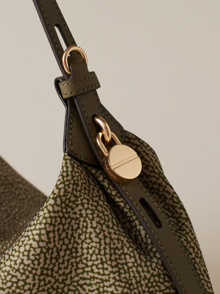 Borsa a spalla in Tessuto riciclato Op e Pelle - PRIVE BORSA HOBO MEDIUM - Borbonese