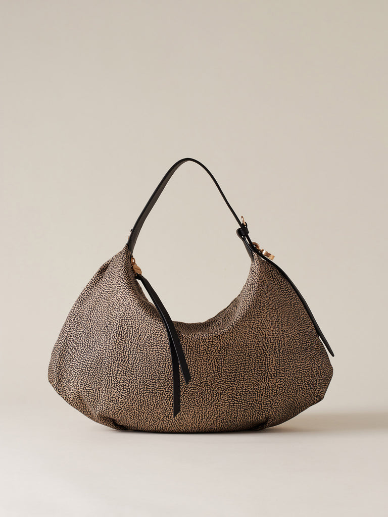 Borsa a spalla in Tessuto riciclato Op e Pelle - PRIVE BORSA HOBO MEDIUM - Borbonese