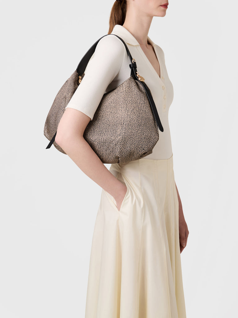 Borsa a spalla in Tessuto riciclato Op e Pelle - PRIVE BORSA HOBO MEDIUM - Borbonese