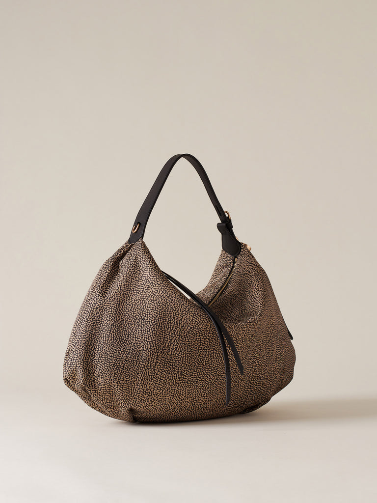 Borsa a spalla in Tessuto riciclato Op e Pelle - PRIVE BORSA HOBO MEDIUM - Borbonese