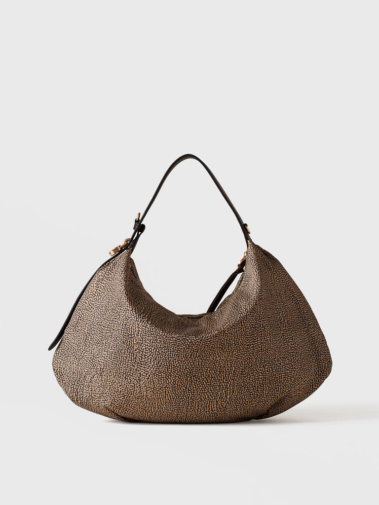 Borsa a spalla in Tessuto riciclato Op e Pelle - PRIVE BORSA HOBO MEDIUM - Borbonese