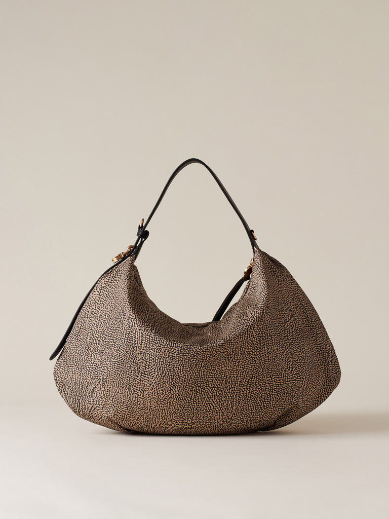 Borsa a spalla in Tessuto riciclato Op e Pelle - PRIVE BORSA HOBO MEDIUM - Borbonese