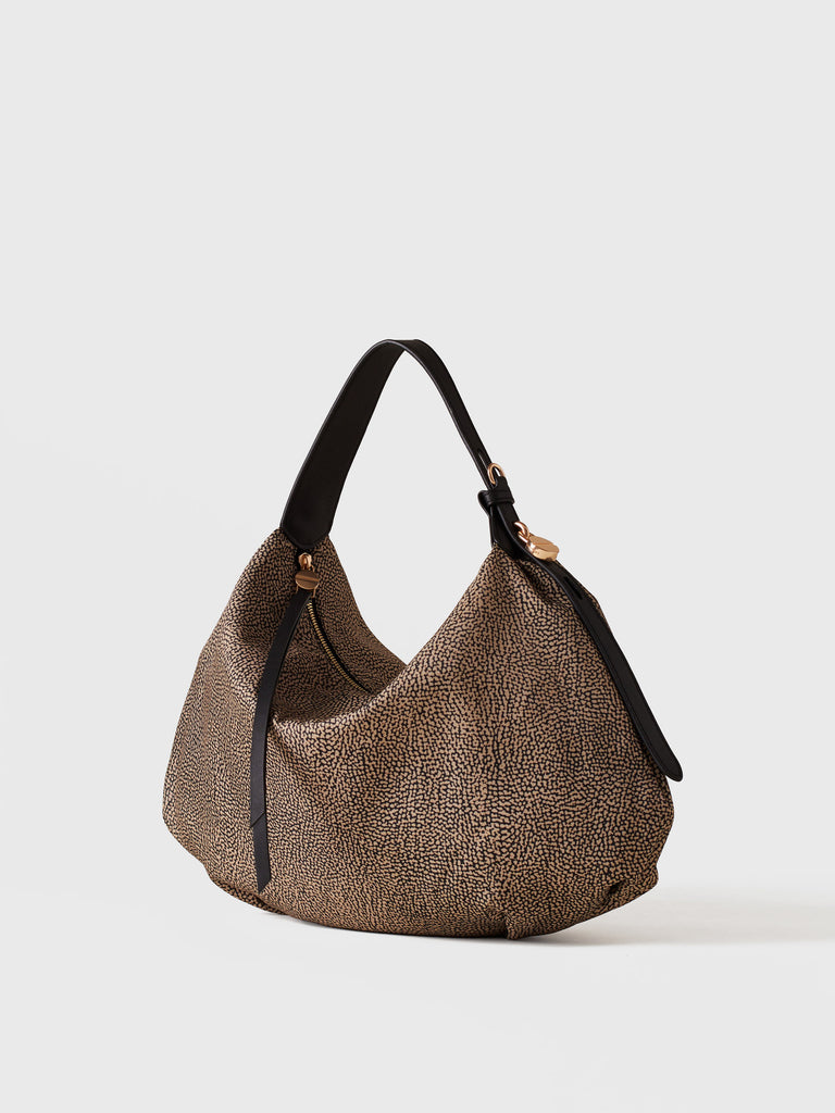 Borsa a spalla in Tessuto riciclato Op e Pelle - PRIVE BORSA HOBO MEDIUM - Borbonese