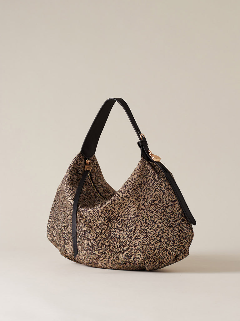 Borsa a spalla in Tessuto riciclato Op e Pelle - PRIVE BORSA HOBO MEDIUM - Borbonese