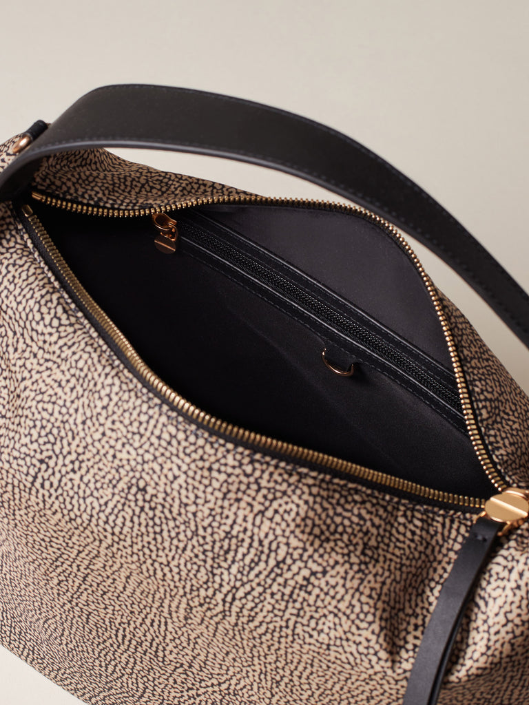 Borsa a spalla in Tessuto riciclato Op e Pelle - PRIVE BORSA HOBO MEDIUM - Borbonese