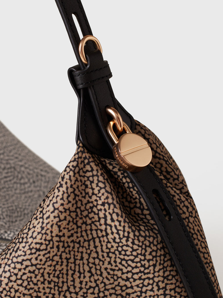 Borsa a spalla in Tessuto riciclato Op e Pelle - PRIVE BORSA HOBO MEDIUM - Borbonese