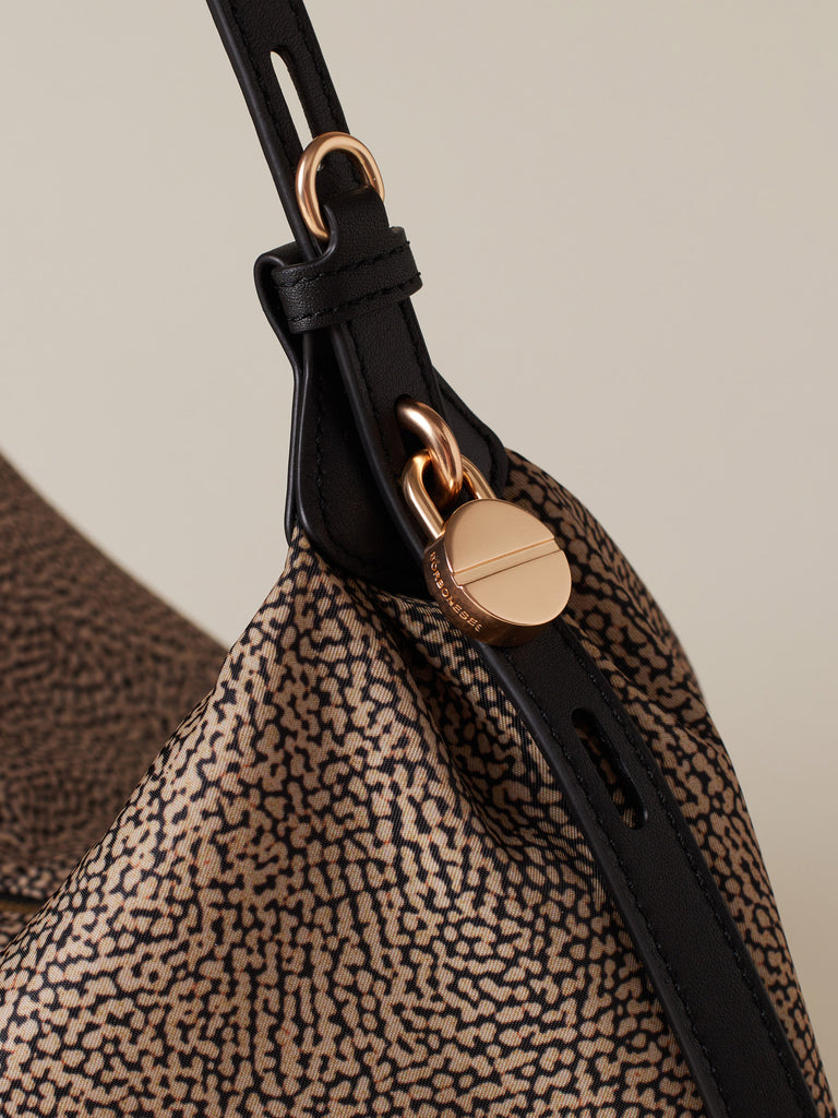Borsa a spalla in Tessuto riciclato Op e Pelle - PRIVE BORSA HOBO MEDIUM - Borbonese