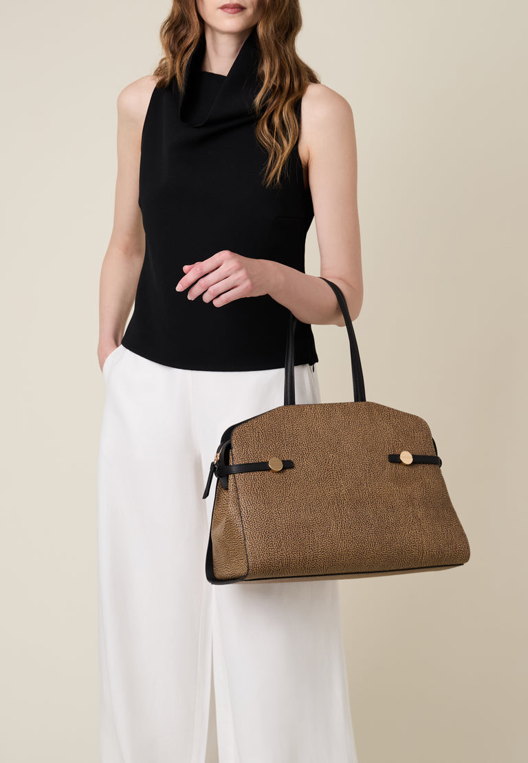 Borsa a spalla di Tela rivestita Op - GEMINI BORSA SHOPPING MEDIUM - Borbonese