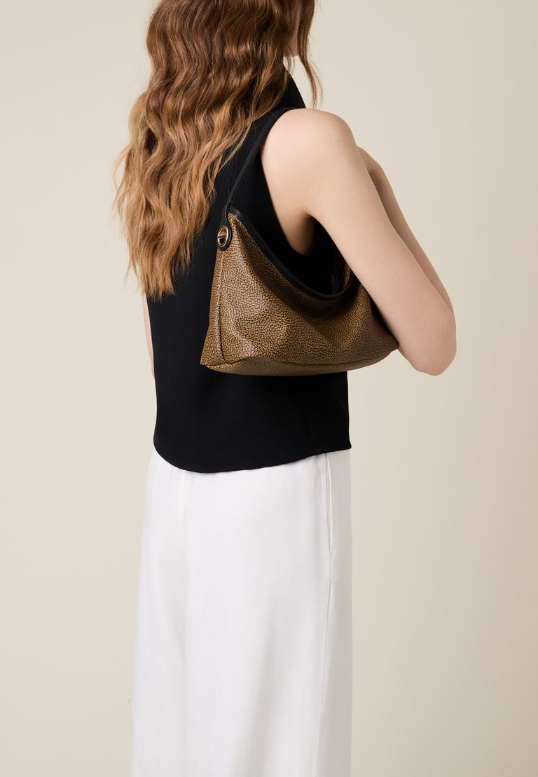 Op Coated Canvas and Leather Handbag - FLIGHT HOBO BAG SMALL - Borbonese