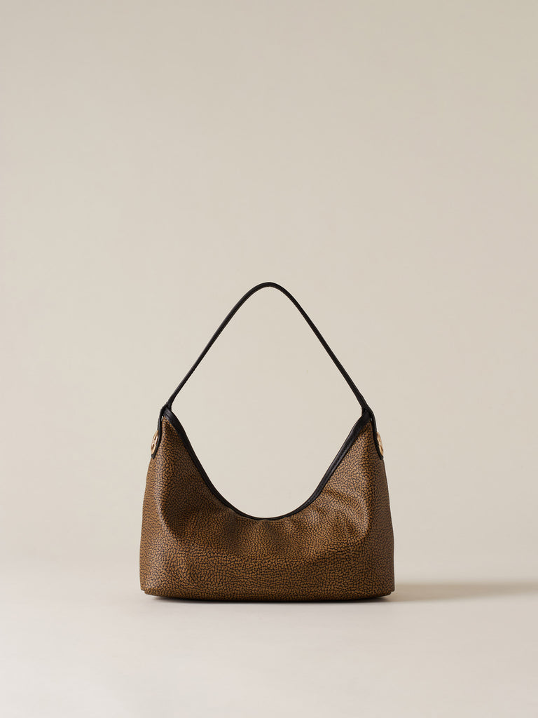 Borsa a mano di Tela rivestita Op e Pelle - FLIGHT BORSA HOBO SMALL - Borbonese