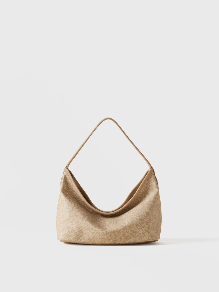 Borsa a mano di Tela rivestita Op e Pelle - FLIGHT BORSA HOBO SMALL - Borbonese