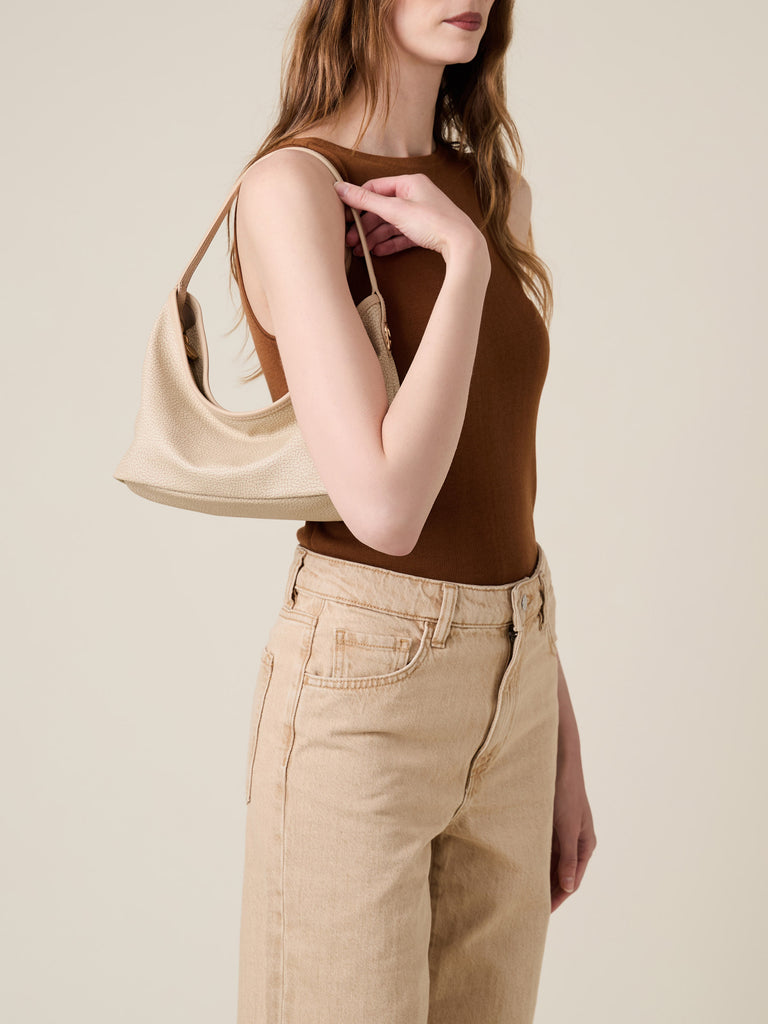 Borsa a mano di Tela rivestita Op e Pelle - FLIGHT BORSA HOBO SMALL - Borbonese