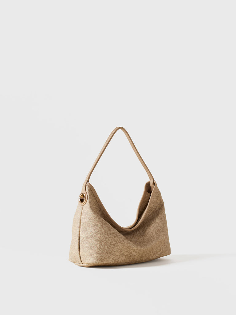 Borsa a mano di Tela rivestita Op e Pelle - FLIGHT BORSA HOBO SMALL - Borbonese