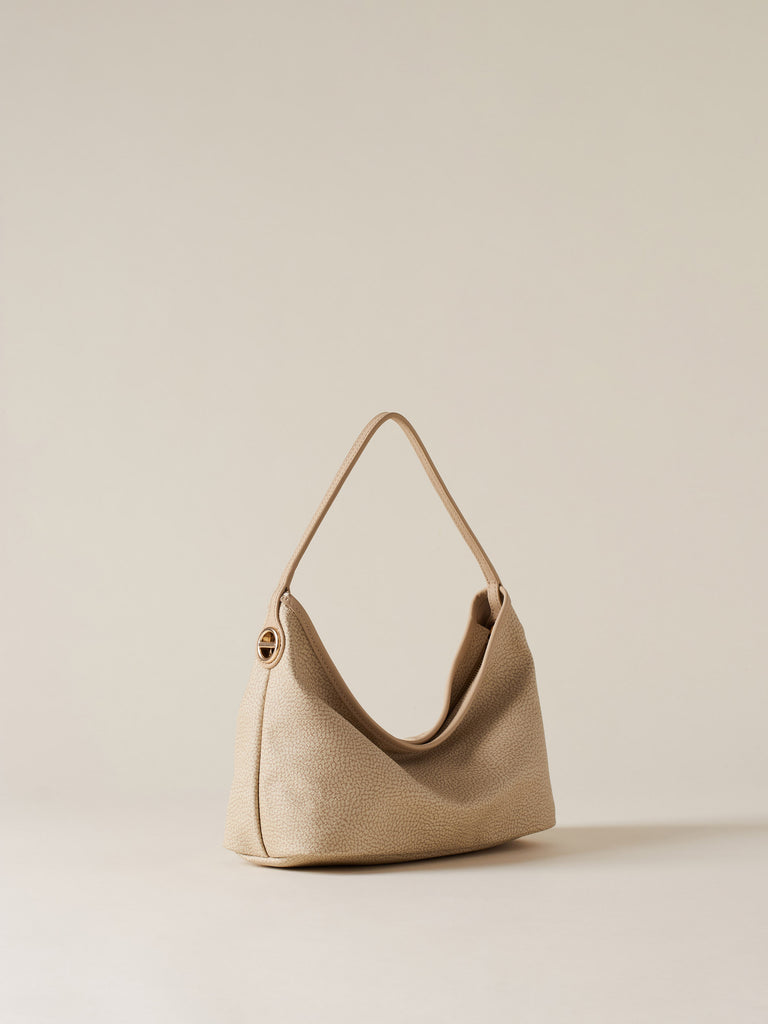 Borsa a mano di Tela rivestita Op e Pelle - FLIGHT BORSA HOBO SMALL - Borbonese