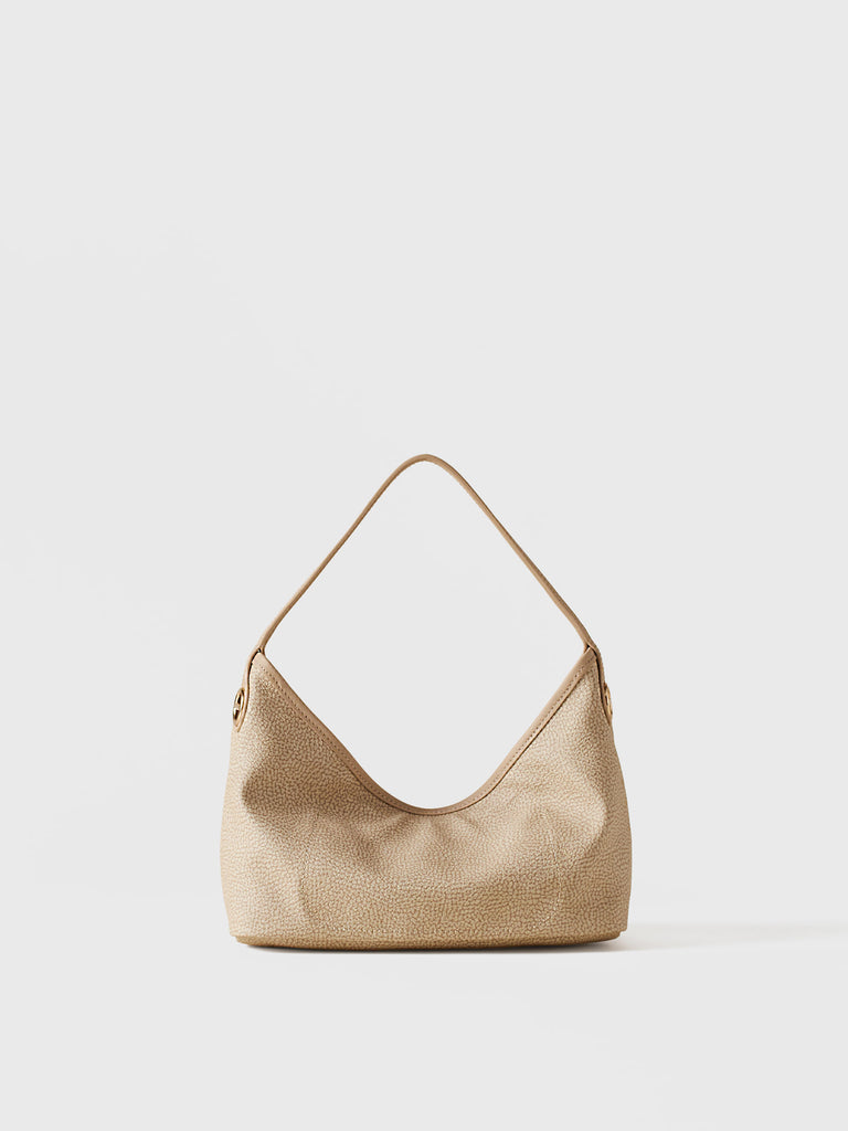 Borsa a mano di Tela rivestita Op e Pelle - FLIGHT BORSA HOBO SMALL - Borbonese