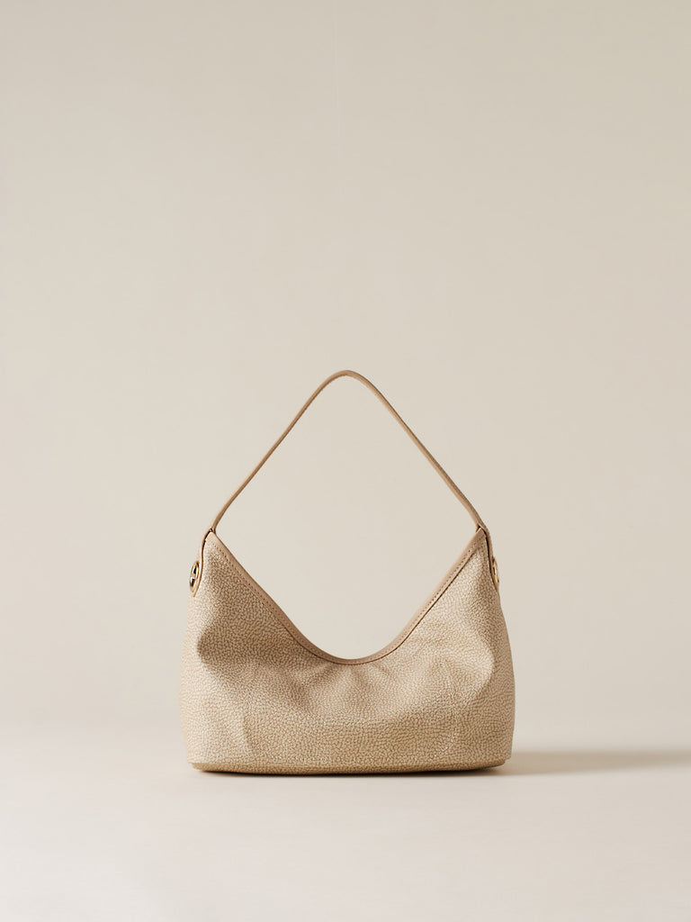 Borsa a mano di Tela rivestita Op e Pelle - FLIGHT BORSA HOBO SMALL - Borbonese