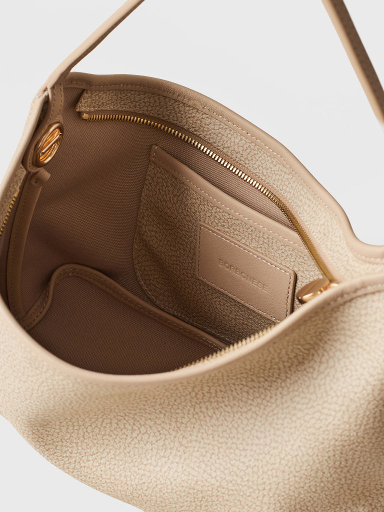 Borsa a mano di Tela rivestita Op e Pelle - FLIGHT BORSA HOBO SMALL - Borbonese