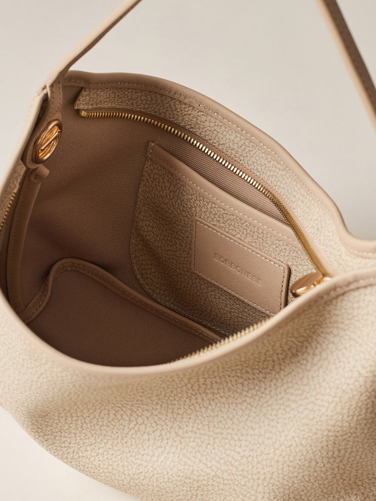 Borsa a mano di Tela rivestita Op e Pelle - FLIGHT BORSA HOBO SMALL - Borbonese