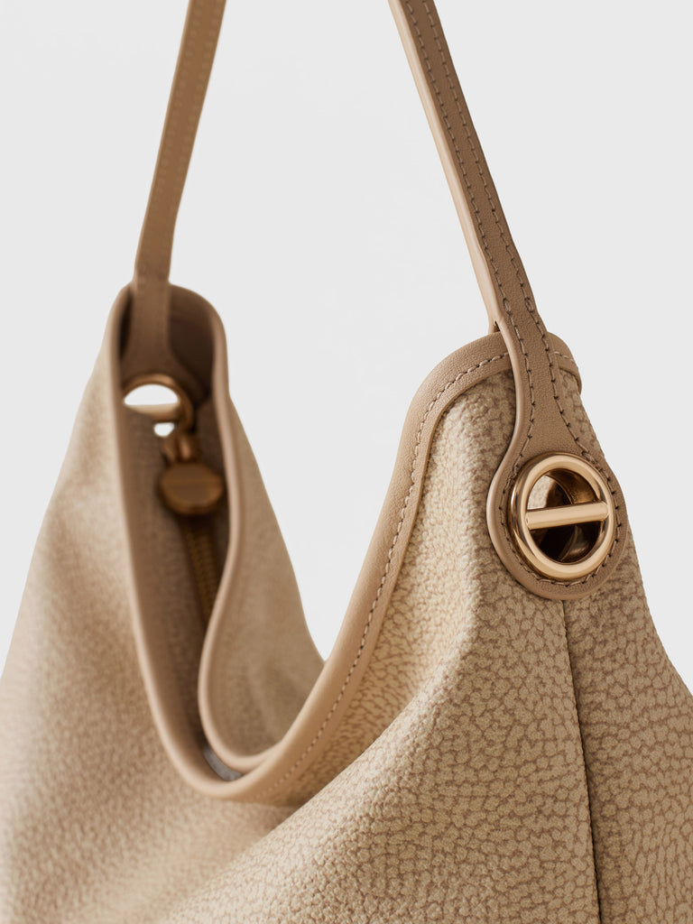 Borsa a mano di Tela rivestita Op e Pelle - FLIGHT BORSA HOBO SMALL - Borbonese