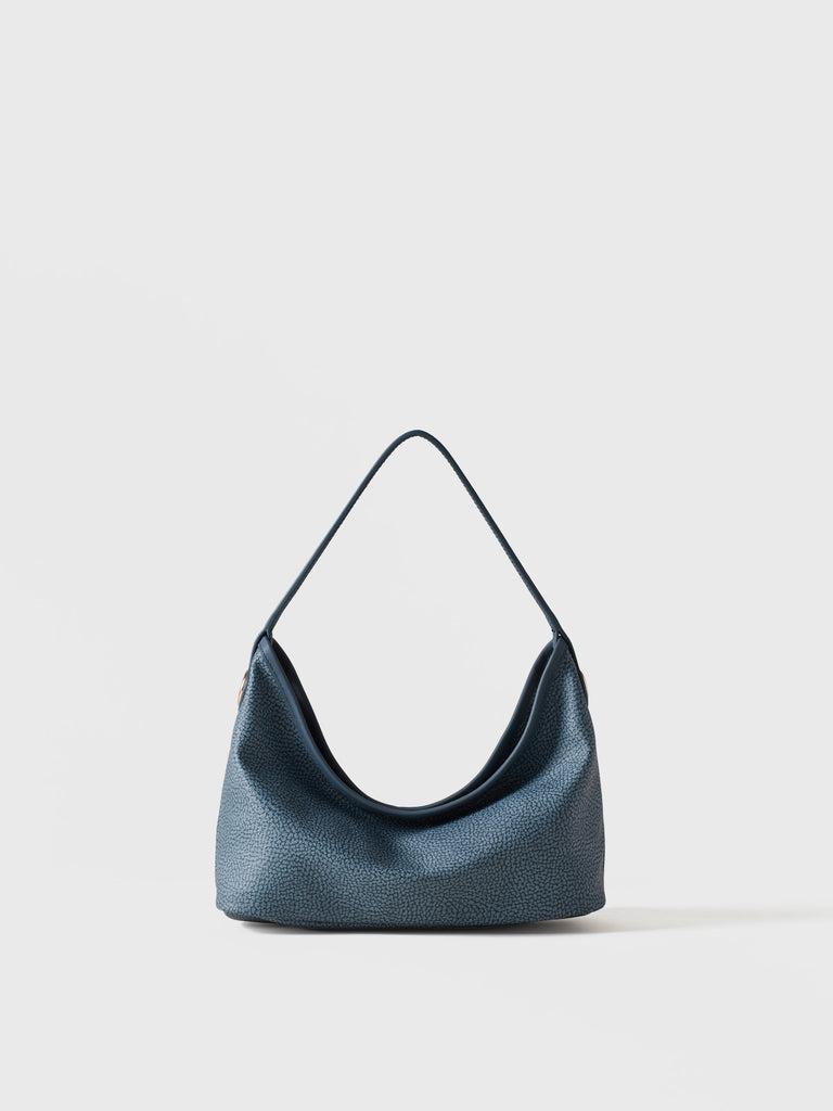 Borsa a mano di Tela rivestita Op e Pelle - FLIGHT BORSA HOBO SMALL - Borbonese
