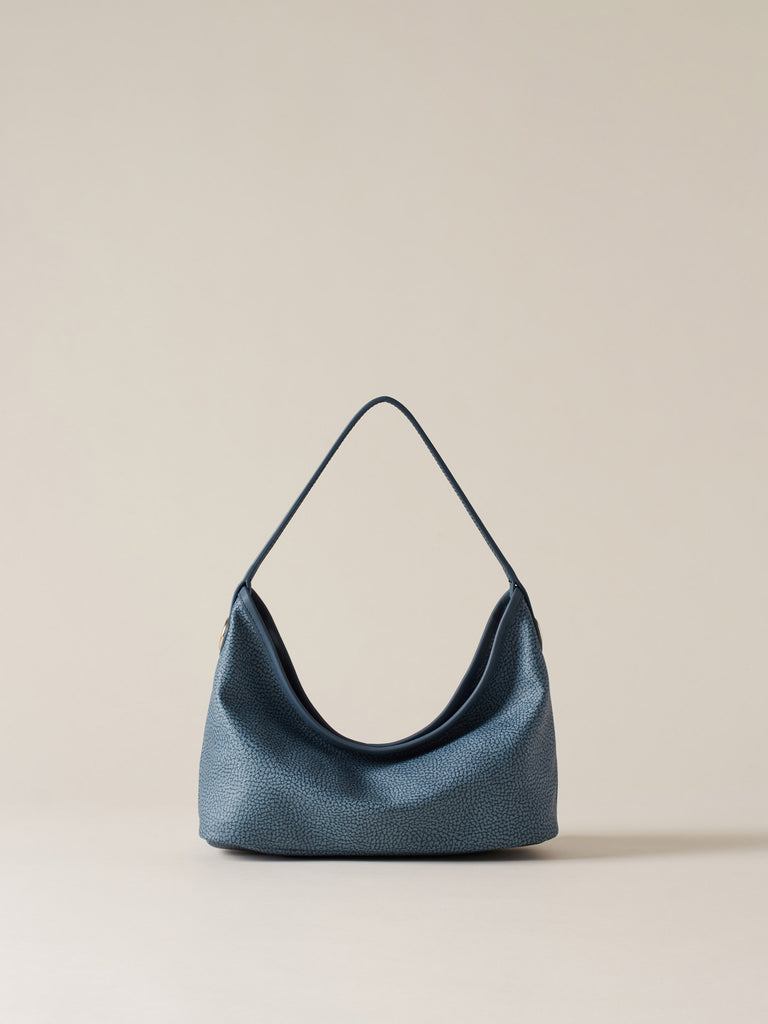 Borsa a mano di Tela rivestita Op e Pelle - FLIGHT BORSA HOBO SMALL - Borbonese