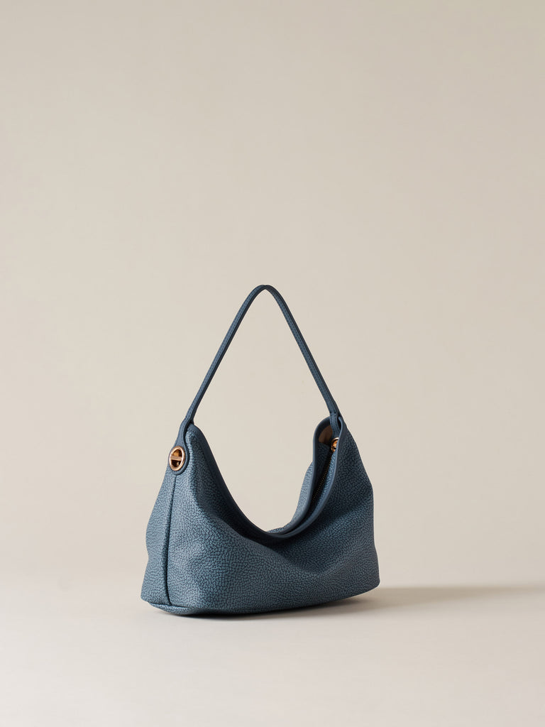 Borsa a mano di Tela rivestita Op e Pelle - FLIGHT BORSA HOBO SMALL - Borbonese