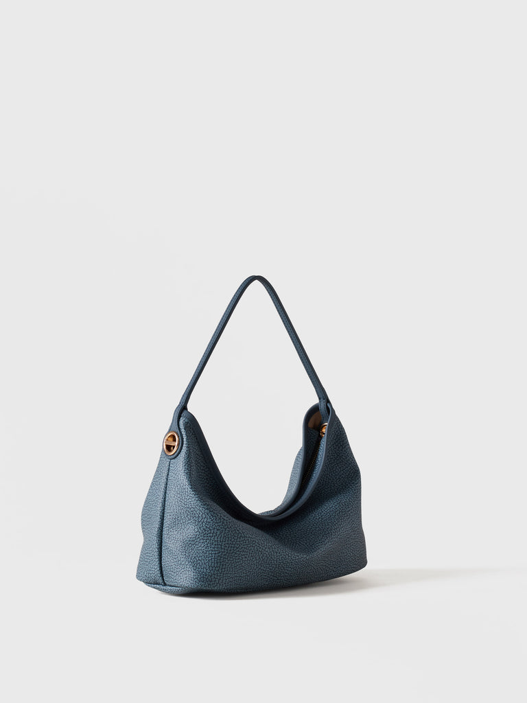 Borsa a mano di Tela rivestita Op e Pelle - FLIGHT BORSA HOBO SMALL - Borbonese