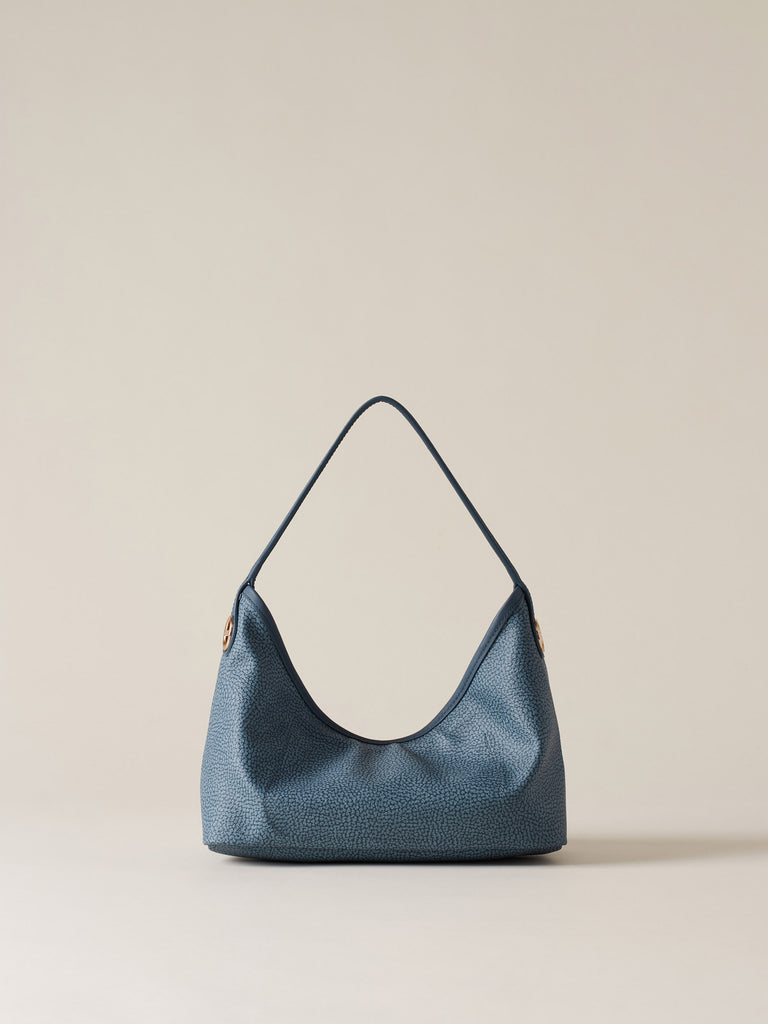 Borsa a mano di Tela rivestita Op e Pelle - FLIGHT BORSA HOBO SMALL - Borbonese
