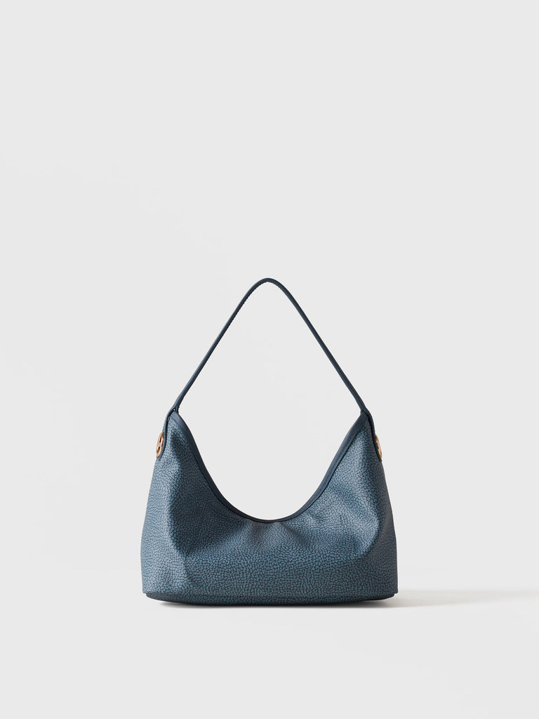 Borsa a mano di Tela rivestita Op e Pelle - FLIGHT BORSA HOBO SMALL - Borbonese