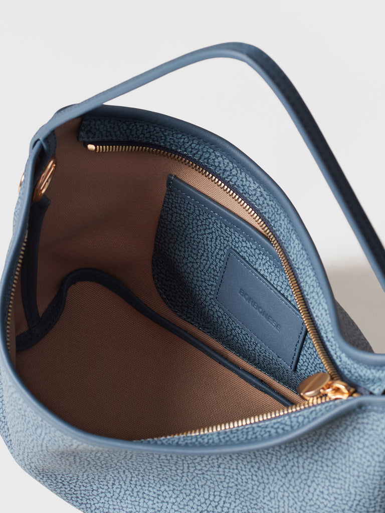 Borsa a mano di Tela rivestita Op e Pelle - FLIGHT BORSA HOBO SMALL - Borbonese
