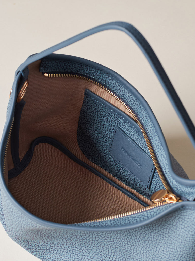 Borsa a mano di Tela rivestita Op e Pelle - FLIGHT BORSA HOBO SMALL - Borbonese