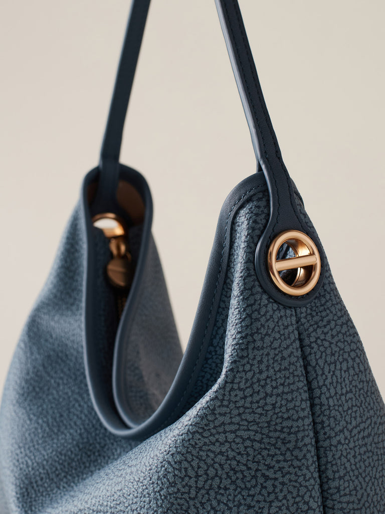Borsa a mano di Tela rivestita Op e Pelle - FLIGHT BORSA HOBO SMALL - Borbonese
