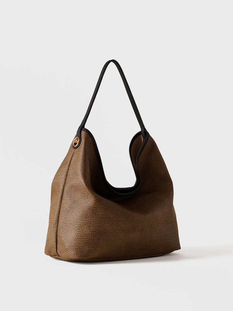 Borsa a spalla di Tela rivestita Op e Pelle - FLIGHT BORSA HOBO MEDIUM - Borbonese