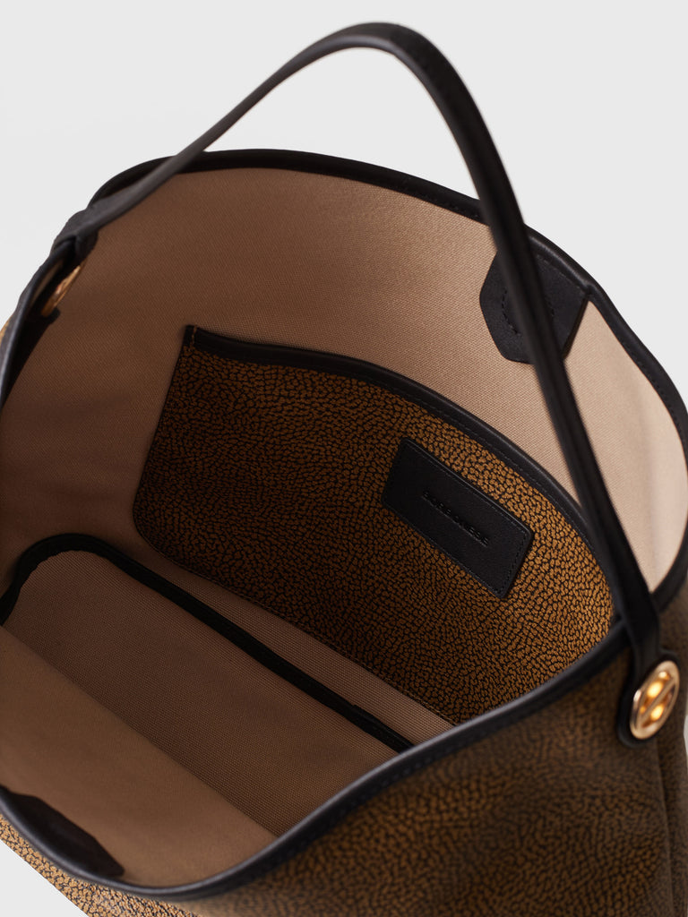 Borsa a spalla di Tela rivestita Op e Pelle - FLIGHT BORSA HOBO MEDIUM - Borbonese