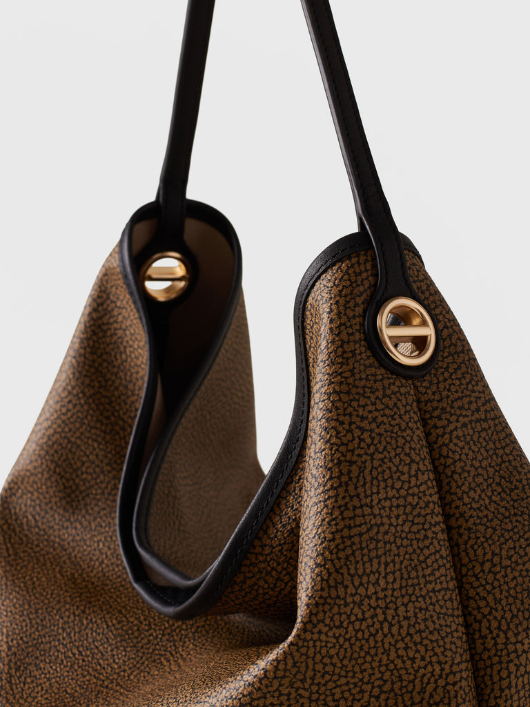 Borsa a spalla di Tela rivestita Op e Pelle - FLIGHT BORSA HOBO MEDIUM - Borbonese