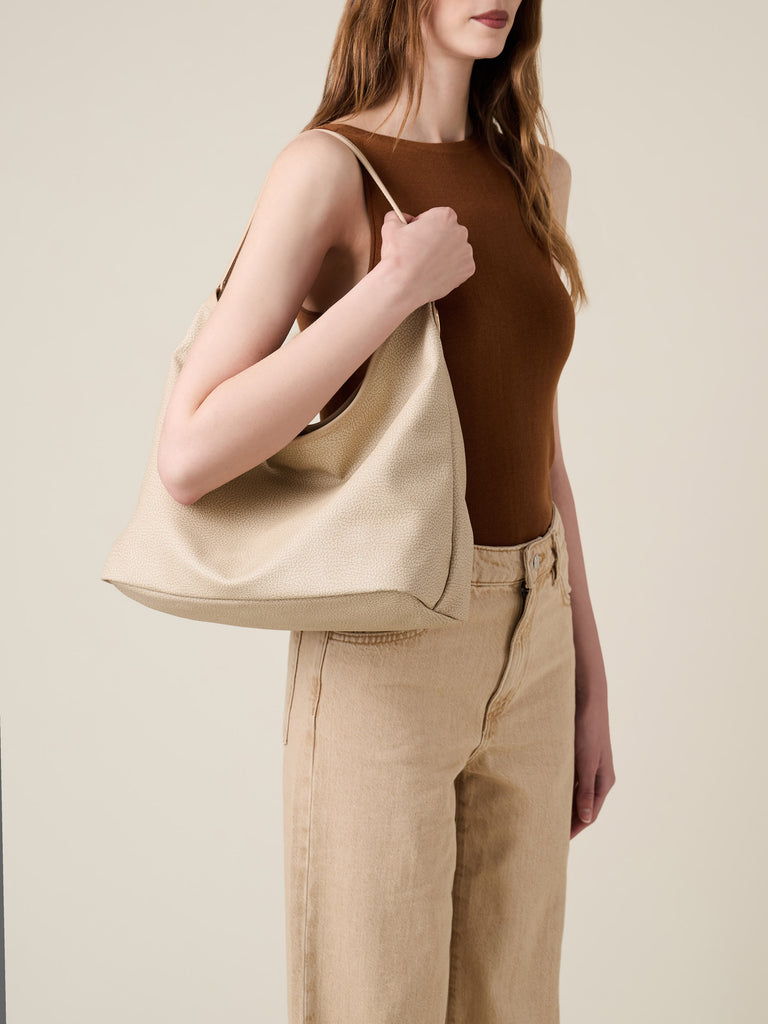 Borsa a spalla di Tela rivestita Op e Pelle - FLIGHT BORSA HOBO MEDIUM - Borbonese