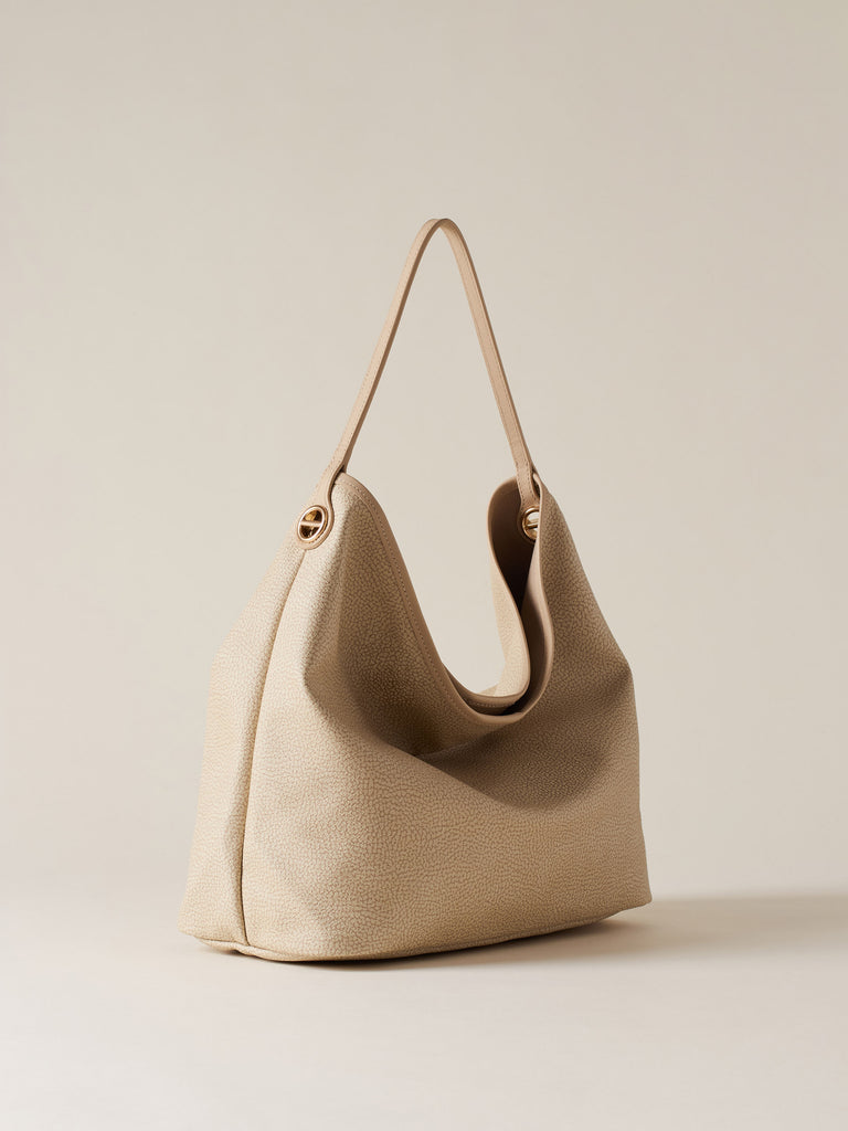 Borsa a spalla di Tela rivestita Op e Pelle - FLIGHT BORSA HOBO MEDIUM - Borbonese