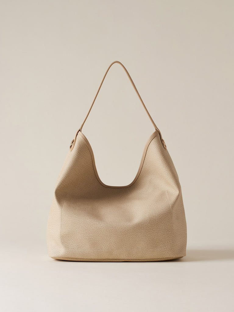 Borsa a spalla di Tela rivestita Op e Pelle - FLIGHT BORSA HOBO MEDIUM - Borbonese